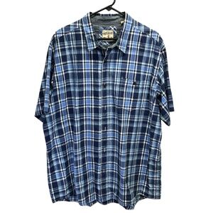 Red Head Blue Mens Plaid Cotton Button-Up Short Sleeve Shirt 2XL‎